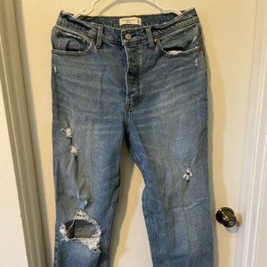 Abercrombie High Rise Dad Jeans - Light Ripped Wash (Size 30)